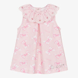 Girls Pink Bow Print Cotton Jersey Dress