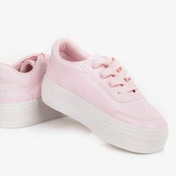 A Dee-Girls Pink Faux Leather Lace-Up Trainers | Childrensalon