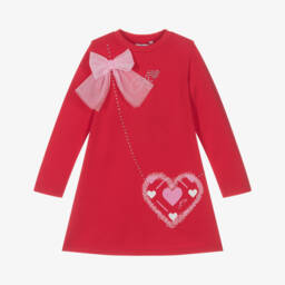 A Dee-Girls Red Cotton Crossbody Heart Bag Dress with Tulle Bow | Childrensalon