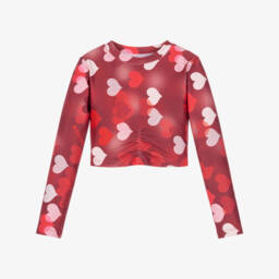 Girls Red Heart Print Crop Top