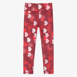 Girls Red Heart Print Leggings