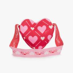 A Dee-Girls Red Neoprene Shoulder Bag with Pink Hearts & Logos (20cm) | Childrensalon