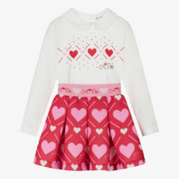 Комплект с юбкой из неопрена с красными и розовыми сердечками для девочек