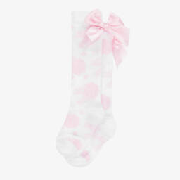 A Dee-Girls White Hydrangea Print Knee High Socks | Childrensalon