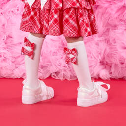 A Dee-Гольфы белые с красными тартановыми бантами для девочек | Childrensalon