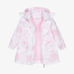 A Dee-Girls White & Pink Floral Hooded Coat | Childrensalon