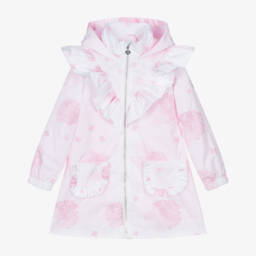 A Dee-Girls White & Pink Floral Hooded Coat | Childrensalon