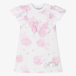 A Dee-Girls White & Pink Floral Print Dress | Childrensalon