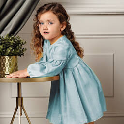 Abel & Lula-Girls Aqua Blue Satin Gloss Dress | Childrensalon