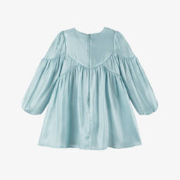 Abel & Lula-Girls Aqua Blue Satin Gloss Dress | Childrensalon