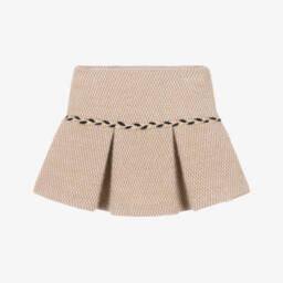 Girls Beige Fluffy Skirt with Braided Trim