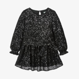Girls Black Long Sleeve Sequin Dress
