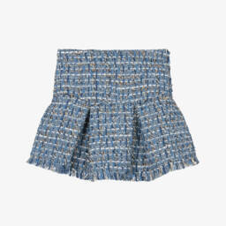 Girls Blue Tweed Pleated Skirt