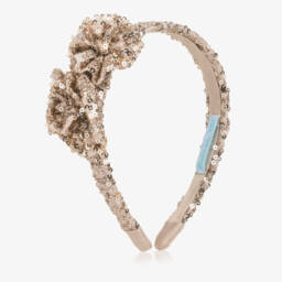 Girls Gold Sequin Hairband with Roses