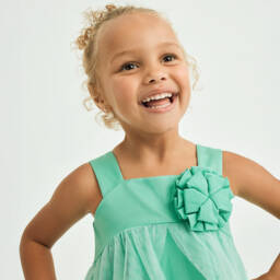 Abel & Lula-Girls Green Tulle & Satin Dress | Childrensalon