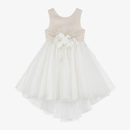 Abel & Lula-Girls Ivory & Beige Glitter Tulle Dress | Childrensalon