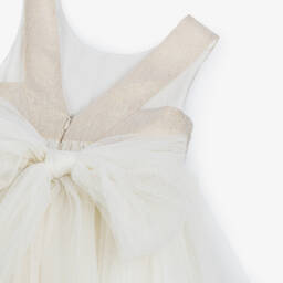 Abel & Lula-Girls Ivory & Beige Glitter Tulle Dress | Childrensalon