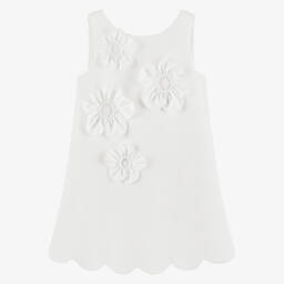 Платье кремовое из крепа с цветочными аппликациями для девочек