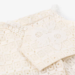 Abel & Lula-Girls Ivory Crochet Trousers Set | Childrensalon