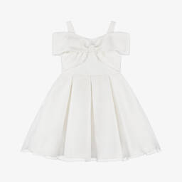 Abel & Lula-Girls Ivory Pleated Bow Dress | Childrensalon