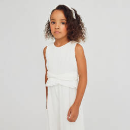 Abel & Lula-Girls Ivory Plissé Jumpsuit | Childrensalon