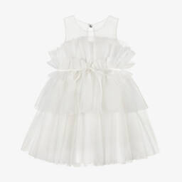 Abel & Lula-Girls Ivory Ruffle Tulle Dress | Childrensalon