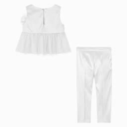 Abel & Lula-Girls Ivory Satin & Tulle Trouser Set | Childrensalon