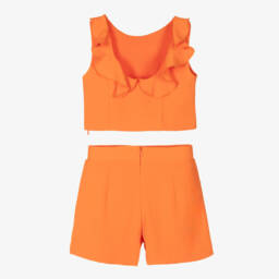 Abel & Lula-Girls Orange Crêpe Ruffle Shorts Set | Childrensalon