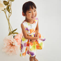 Abel & Lula-Girls Orange & Purple Satin Dress | Childrensalon