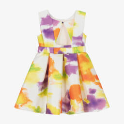 Abel & Lula-Girls Orange & Purple Satin Dress | Childrensalon