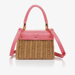 Abel & Lula-Girls Pink & Beige Basket Bag (18cm) | Childrensalon