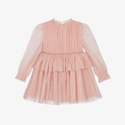 Abel & Lula-Girls Pink Dotted & Sparkle Tulle Dress | Childrensalon
