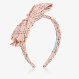 Girls Pink & Gold Tweed Bow Hairband
