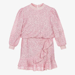 Girls Pink Sequin Top & Skirt Set