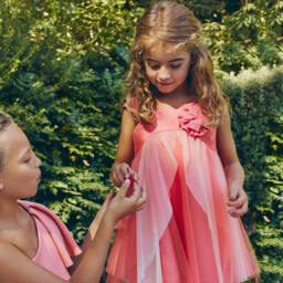 Abel & Lula-Girls Pink Tulle & Satin Dress | Childrensalon
