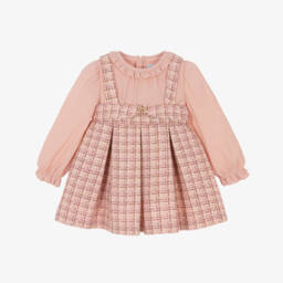 Girls Pink Tweed & Crêpe Chiffon Dress