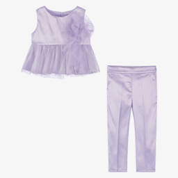 Abel & Lula-Girls Purple Satin & Tulle Trouser Set | Childrensalon
