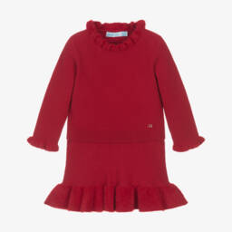 Girls Red Piqué Knit Top & Skirt Set