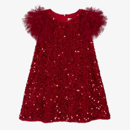 Abel & Lula-Платье красное с пайетками и тюлевыми рюшами | Childrensalon