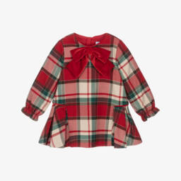 Abel & Lula-Girls Red Tartan Dress with Velvet Bow | Childrensalon