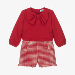 Girls Red Tweed Houndstooth Shorts Set