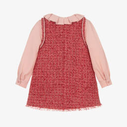 Abel & Lula-Girls Red Tweed & Pink Crêpe Chiffon Dress | Childrensalon