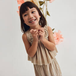 Abel & Lula-Girls Shimmering Gold Skirt Set | Childrensalon