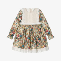 Abuela Tata-Girls Beige & Multicoloured Vintage Floral Print Dress | Childrensalon