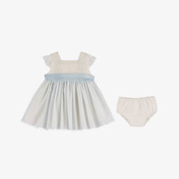 Abuela Tata-Girls Blue Tulle Dress Set With Bonnet | Childrensalon