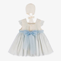 Abuela Tata-Girls Blue Tulle Dress Set With Bonnet | Childrensalon