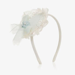Abuela Tata-Girls Ivory & Blue Daisy Rosette Hairband | Childrensalon