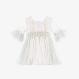 Abuela Tata-Girls Ivory Embroidered Tulle Dress | Childrensalon
