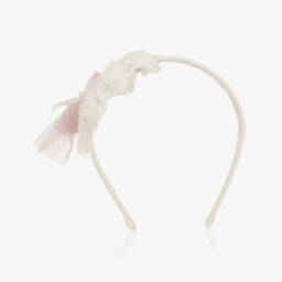 Abuela Tata-Girls Ivory & Pink Daisy Rosette Hairband | Childrensalon