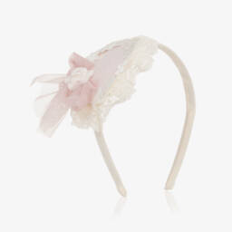 Abuela Tata-Girls Ivory & Pink Daisy Rosette Hairband | Childrensalon
